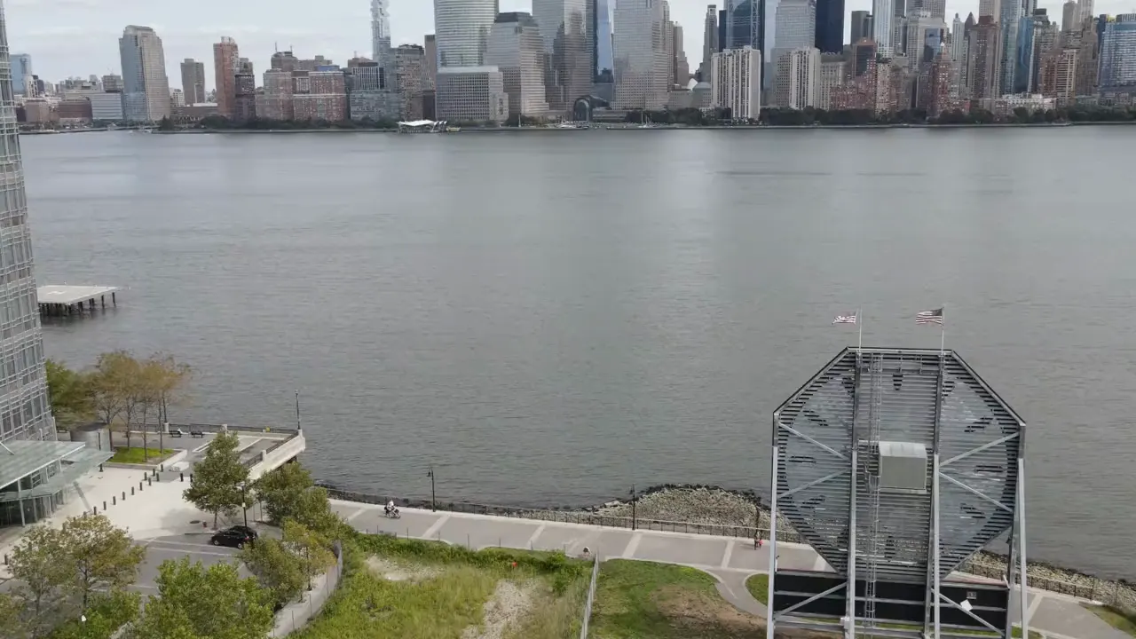 Jersey City waterfront at Exchange Place, looking across the Hudson River toward Manhattan